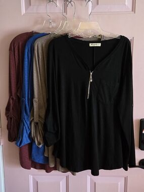 Women’s 3/4 Zip-Pocket Long Sleeve Blouse by Moyaba 4pc Set